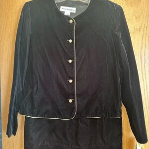 Norton McNaughton Elegant Black Velvet Suit with Blazer and Skirt